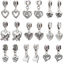 54Pcs 9 Styles Tibetan Style Alloy European Dangle Charms, Large Hole Pendants, Heart Mixed Shapes, Antique Silver, 22~29.5mm, Pendant: 12~23x10~16.5x1.5~7mm, Hole: 4.5~5mm, about 6pcs/style(FIND-CA0005-59)