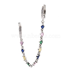 Colorful Cubic Zirconia Dangle Chains Double Hoop Earrings, Rack Plating Brass Jewelry for Women, Cadmium Free & Lead Free, Real Platinum Plated, 94mm, Pin: 1mm(EJEW-C030-14P)
