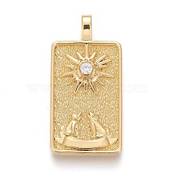 Brass Micro Pave Clear Cubic Zirconia Pendants, Real 18K Gold Plated, Tarot Card Charms, The Moon, The Moon XVIII, 30x15x4mm, Hole: 3~4mm(X-ZIRC-Z004-01Q)