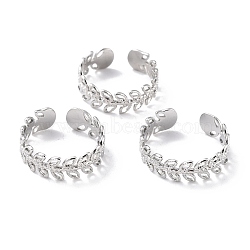 Tarnish Resistant 304 Stainless Steel Finger Rings, Cuff Rings, Long-Lasting Plated, Hollow Leaf, Stainless Steel Color, US Size 7 3/4(17.9mm), 6.5mm(RJEW-L102-32P)