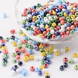 Glass Seed Beads, Opaque Colors Lustered, Round, Mixed Color, 4mm, Hole: 1.5mm, about 4500pcs/pound(SEED-A012-4mm)