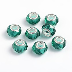 Handmade Glass European Beads, Large Hole Beads, Silver Color Brass Core, Dark Cyan, 14x8mm, Hole: 5mm(GPDL25Y-68)