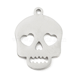 304 Stainless Steel Pendants, Laser Cut, Skull Charm, Stainless Steel Color, 19x14x1mm, Hole: 1.4mm(STAS-Q255-04P)