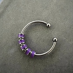 304 Stainless Steel Enamel Disc Beaded Adjustable Open Rings, Relieve Anxiety Cuff Rings, Stainless Steel Color, Dark Violet, Inner Diameter: Adjustable(FS-WGAD8B0-12)