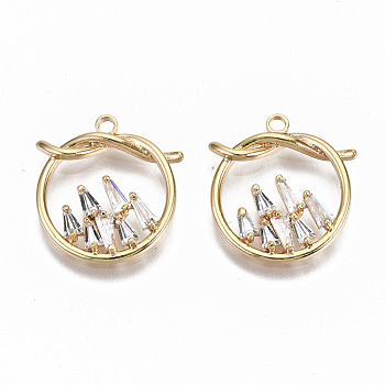 Brass Micro Pave Clear Cubic Zirconia Pendants, Nickel Free, Flat Round, Real 18K Gold Plated, 17x16x2mm, Hole: 1.6mm