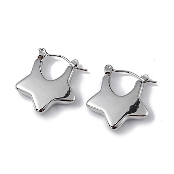 304 Stainless Steel Star Thick Hoop Earrings for Women, Stainless Steel Color, 20.5x18x3.5mm, Pin: 0.5mm