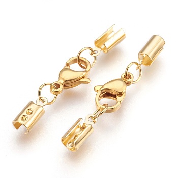 304 Stainless Steel Lobster Claw Clasps, with Cord Ends, Golden, 36mm