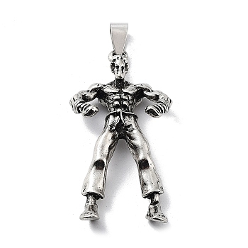 Tibetan Style Alloy Pendants, Sports Charms, Antique Silver, 48.5x25x7.5mm, Hole: 8x4mm