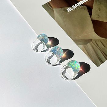 Resin Finger Rings, Round, Light Blue, US Size 6(16.5mm)