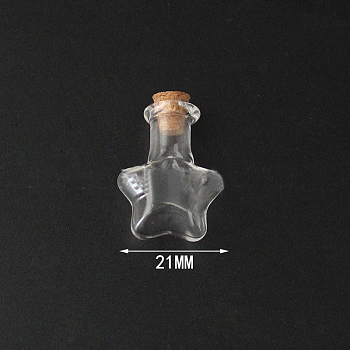 Mini High Borosilicate Glass Bottle Bead Containers, Wishing Bottle, with Cork Stopper, Star, Clear, 2.5x2.1cm