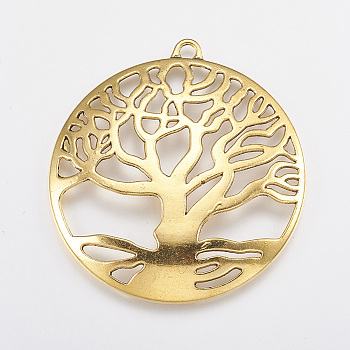 Tibetan Style Pendant Cabochon Settings, Lead Free & Nickel Free, Tree of life, Antique Golden, 61x58x3mm, Tray: 55mm, Hole: 4mm