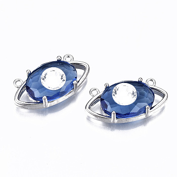 Glass Pendants Links, with Platinum Tone Brass Findings, Eye, Blue, 11x22x7mm, Hole: 1.2mm