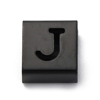 Ion Plating(IP) 304 Stainless Steel Square Slide Charms, Black, Letter J, 9x8x4mm, Hole: 3.5x8.5mm