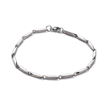 Unisex 201 Stainless Steel Bar Link Chain Bracelets, with Lobster Claw Clasps, Stainless Steel Color, 8-5/8 inch(22cm), 2.5mm
