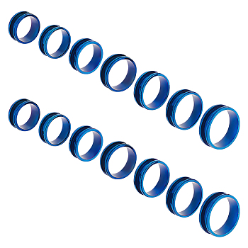14pcs 7 size Unisex Titanium Steel Grooved Finger Ring Sets, Wide Band Rings, Blue, Inner Diameter: 16~22.1mm, Slot: 4mm, 2Pcs/size