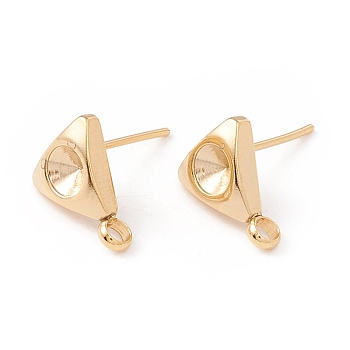 304 Stainless Steel Stud Earring Findings, with 316 Surgical Stainless Steel Pins and Vertical Loops, For Pointed Back Rhinestone, Triangle, Real 24K Gold Plated, 10x8.5mm, Hole: 1.6mm, Pin: 0.7mm, Tray: 4mm