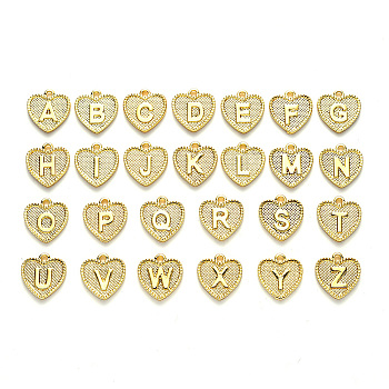 Alloy Pendants, Cadmium Free & Nickel Free & Lead Free, Heart with Alphabet, Letter A~Z, Real 18K Gold Plated, Letter A~Z, 16x15x2mm, Hole: 2mm, 26pcs/set