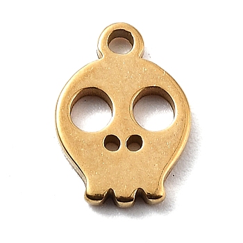 304 Stainless Steel Charms, Golden, Laser Cut, Skull, 9x6x1mm, Hole: 1mm