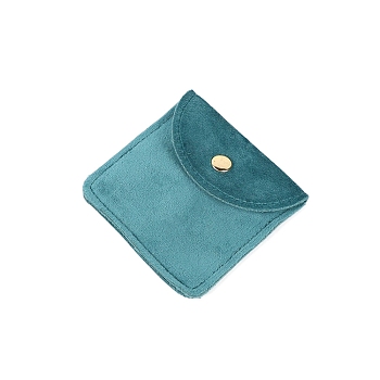 Square Velvet Jewelry Pouches, Jewelry Gift Bags with Snap Button, for Ring Necklace Earring Bracelet, Dark Cyan, 8x8cm