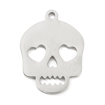 304 Stainless Steel Pendants, Laser Cut, Skull Charm, Stainless Steel Color, 19x14x1mm, Hole: 1.4mm