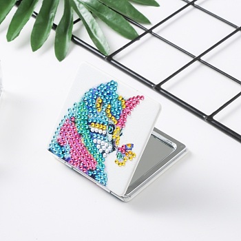 DIY Diamond Painting Stickers Kits For Plastic Mirror Making, with Glass, Resin Rhinestones, Diamond Sticky Pen, Tray Plate and Glue Clay, Rectangle with Cat Pattern, Mixed Color, 69x70x10mm