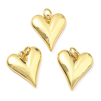 Brass Pendants, with Jump Ring, Long-Lasting Plated, Lead Free & Cadmium Free, Heart Charm, Real 18K Gold Plated, 17.5x15.5x4mm, Hole: 3mm