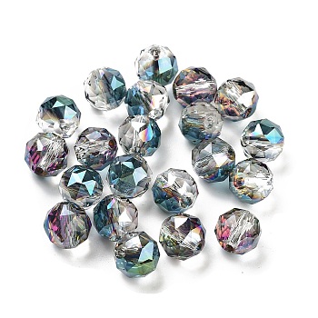 Electroplate Glass Beads Strands, Full Rainbow Plated, Faceted, Round, Aqua, 10mm, Hole: 1mm