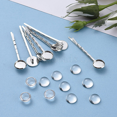 Clear Flat Round Iron+Glass Hair Bobby Pin