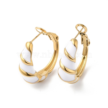 Boucles d'oreilles créoles croissant en émail avec placage ionique (IP)(EJEW-Q704-07G)-2