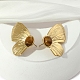 201 Natural Stainless Steel Butterfly with Natural Tiger Eye Stud Earrings(EJEW-D084-08G)-1