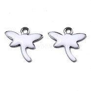 201 Stainless Steel Enamel Charms, Dragonfly, Stainless Steel Color, White, 11.5x12x1.5mm, Hole: 1.2mm(STAS-N088-19L)