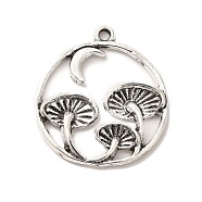 Alloy Pendants, Flat Round with Mushroom, Antique Silver, 27x24.5x3mm, Hole: 1.6mm(FIND-C023-01AS)