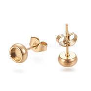 Ion Plating(IP) 304 Stainless Steel Stud Earring Settings, with Ear Nuts, Flat Round, Golden, 6.5mm, Pin: 0.8mm, Tray: 4mm(X-STAS-K202-05A-G)
