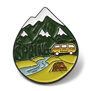 Outdoor Camping Theme with Word Back To Nature Enamel Pin, Black Zinc Alloy Brooch for Backpack Clothes, Word Spring, Colorful, 30x25x1.5mm(JEWB-D020-02C)