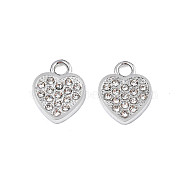 304 Stainless Steel Charms, with Crystal Rhinestone, Heart, Stainless Steel Color, 13x10x2mm, Hole: 2mm(X-STAS-N095-142)