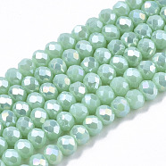 Electroplate Glass Beads Strands, Opaque Solid Color, AB Color Plated, Faceted, Rondelle, Dark Turquoise, 4x3mm, Hole: 0.4mm, about 113~115pcs/strand, 41~42cm(EGLA-A034-P4mm-B16)