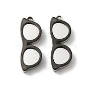 304 Stainless Steel Pendants, Glasses Charms, Stainless Steel Color & Black, 17.5x6.5x2.5mm, Hole: 1.2mm(STAS-L022-025EBP)