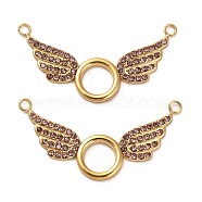 304 Stainless Steel Pave Rose Rhinestone Connector Charms, Ring with Wings Links, Real 14K Gold Plated, 18x36.5x1.5mm, Hole: 1.8mm(STAS-L022-050G-01)