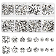 Elite 280Pcs 8 Style Tibetan Style Alloy Beads, Flower, Antique Silver, 4.5~10x3~4mm, Hole: 1~1.5mm(TIBEB-PH0018-58)