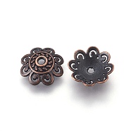 Tibetan Style Bead Caps, Cadmium Free & Nickel Free & Lead Free, Flower, Red Copper, 13.5x3mm, Hole: 2mm(TIBEB-00955-R-NR)