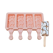 Food Grade DIY Rectangle Ice-cream Silicone Molds, Ice Pop Molds, for Making Ice Cream, 4 Cavities, Light Salmon, 129x180x23mm, Inner Diameter: 69x35mm(DIY-D062-08C)