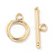 Rack Plating Brass Toggle Clasps, Cadmium Free & Lead Free, Long-Lasting Plated, Ring, Light Gold, Ring: 16.5x13x1.5mm, Hole: 2.4mm, Bar: 24x6.5x2.5mm, Hole: 2.4mm(KK-E034-16LG)
