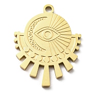 Ion Plating(IP) 316L Surgical Stainless Steel Pendants, Textured, Sun Charms with Eye, Real 18K Gold Plated, 24.5x19x1.5mm, Hole: 1.8mm(STAS-M317-14G)