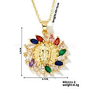 Brass Cubic Zirconia Windmill Design Virgin Mary Pendant Exquisite Necklaces, Golden, Colorful, 15.75 inch(40cm)(GQ0358-2)