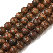 Natural Tibetan Agate Beads Strands, Dyed & Heated, Round, Sienna, Striped Pattern, 8.5mm, Hole: 0.8mm, about 48pcs/strand, 15.16''(38.5cm)(G-H066-A02-01)