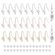 24Pcs 3 Colors Brass Micro Pave Clear Cubic Zirconia Earring Hooks, with Horizontal Loops, with 30Pcs Plastic Ear Nuts, Mixed Color, 15mm, Hole: 2mm, 21 Gauge, Pin: 0.7mm, 8Pcs/color(KK-BC0009-90)