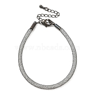 Brass Mesh Chain Bracelets for Women, with Rhinestone & Lobster Claw Clasp, Gunmetal, 6-7/8 inch(17.5~17.6cm)(DIY-B066-02G-03)