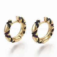 Brass Micro Pave Colorful Cubic Zirconia Hoop Earrings, Round Ring, Real 16K Gold Plated, 16x3mm, Pin: 1mm(EJEW-S208-058)