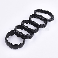 Natural Black Agate Stretch Bracelets, Rectangle & Bamboo, 2 inch~2-1/8 inch(5~5.5cm)(BJEW-S039-05B)