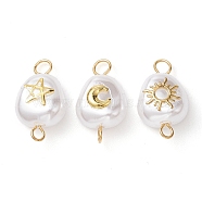 3Pcs 3 Styles Plastic Imitation Pearl Nuggets Connector Charms, with 304 Stainless Steel Moon & Sun & Star Slices, Golden, 28.5x10.5x7.5mm, Hole: 1.9~2.5mm, 1pc/style(PALLOY-JF02720)